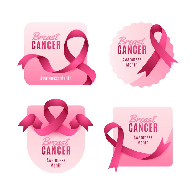 Realistic breast cancer awareness month labels collection