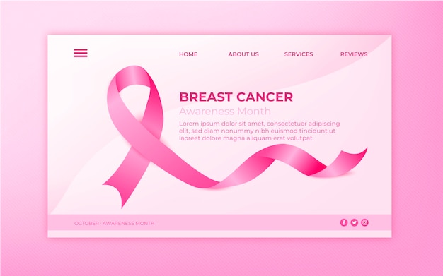 Realistic breast cancer awareness month landing page template