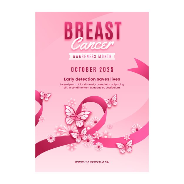 Реалистичный вертикальный флаер месяца осведомленности о раке груди