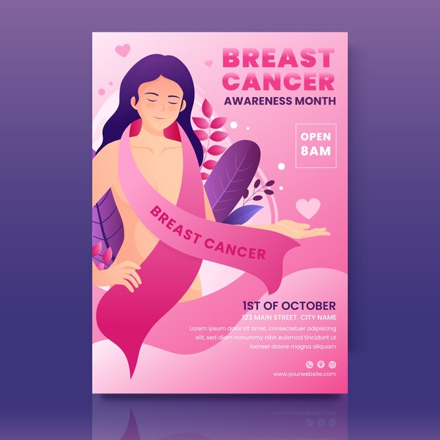 Realistic breast cancer awareness month vertical flyer template
