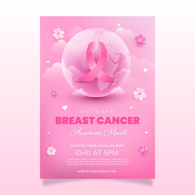 Realistic breast cancer awareness month vertical flyer template
