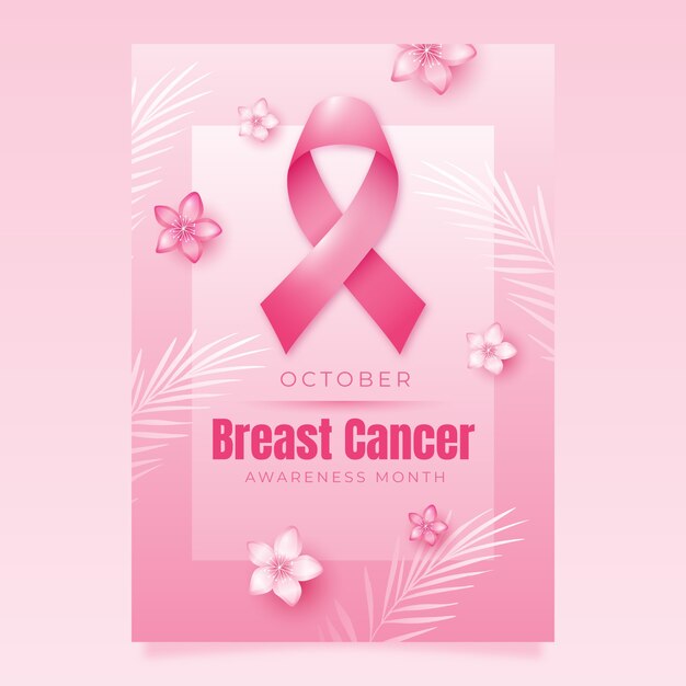 Realistic breast cancer awareness month vertical poster template