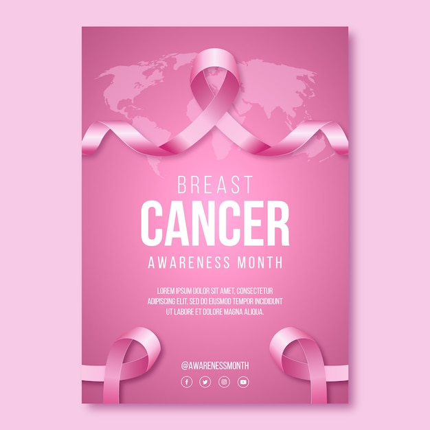 Free vector realistic breast cancer awareness month vertical poster template