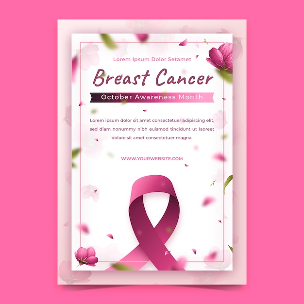 Realistic breast cancer awareness month vertical poster template