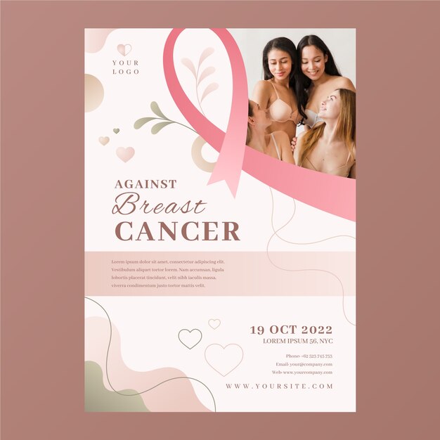 realistic breast cancer awareness month vertical poster template