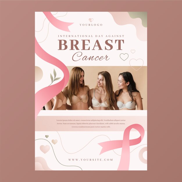 realistic breast cancer awareness month vertical poster template