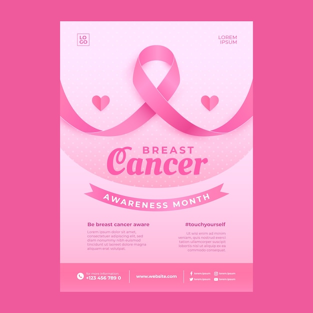 Realistic breast cancer awareness month vertical poster template