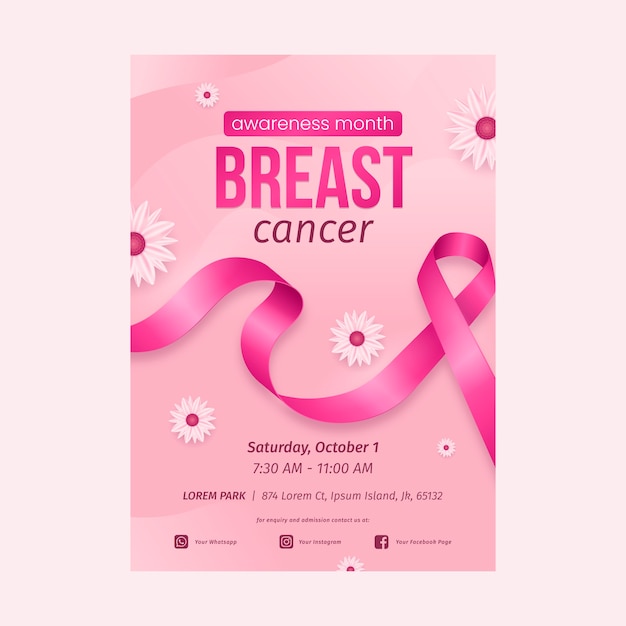 Free vector realistic breast cancer awareness month vertical poster template