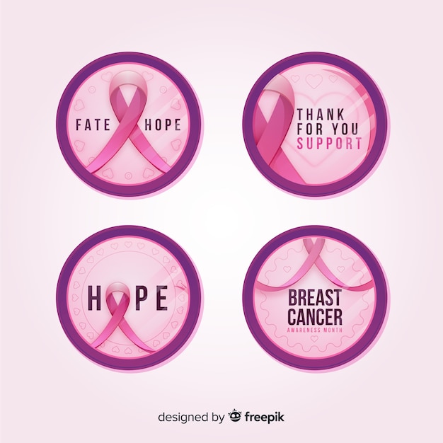 Free vector realistic breast cancer awareness round label collection