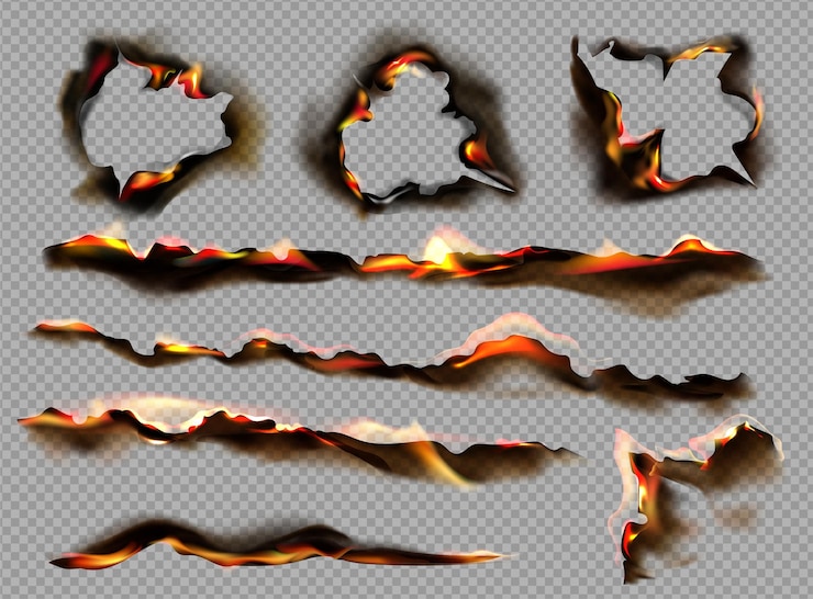 Free Vector realistic burnt paper icon set smoldering paper in the shape of a line or a circle vector illustration