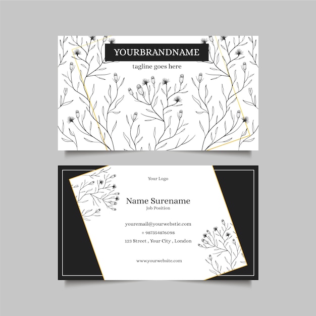 Free vector realistic business card with flowers