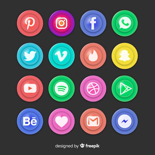 Realistic buttons with social media logo collection