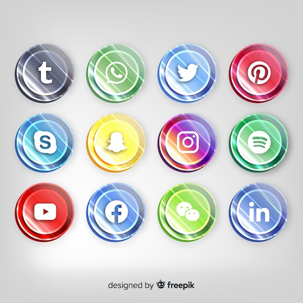 Realistic buttons with social media logo collection