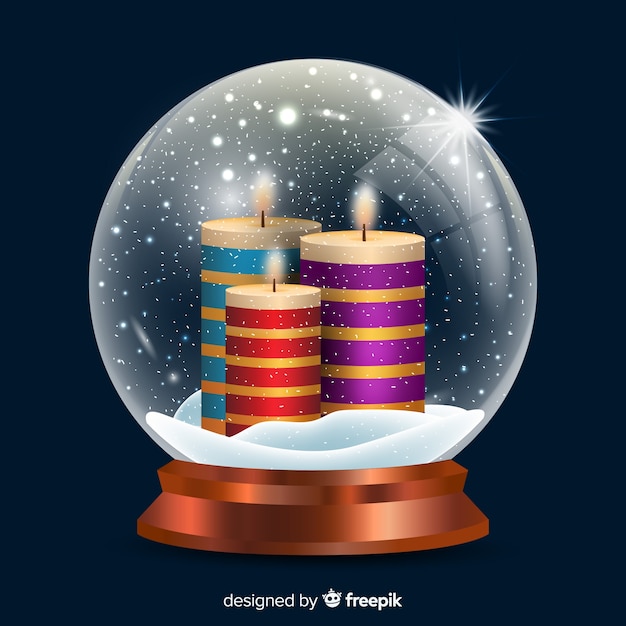 Realistic candles christmas snowball