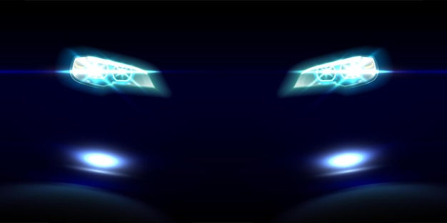 Free vector realistic car front lights on black