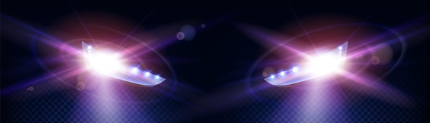 Free vector realistic car headlights on transparent background