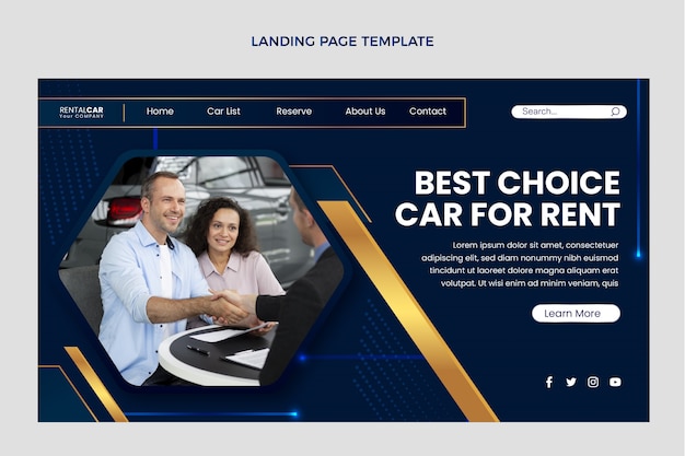 Realistic car rental landing page template