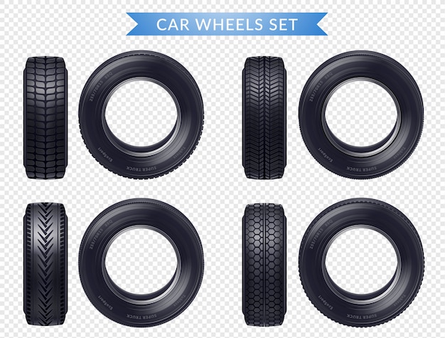 Realistic car tires transparent set