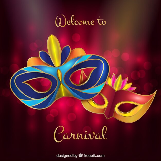 Realistic carnival background with masks