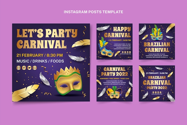 Realistic carnival instagram posts collection