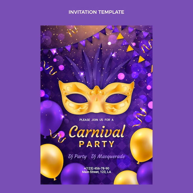Бесплатное векторное изображение Реалистичный шаблон приглашения на карнавал