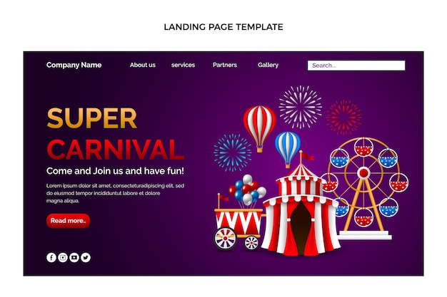 Realistic carnival landing page template