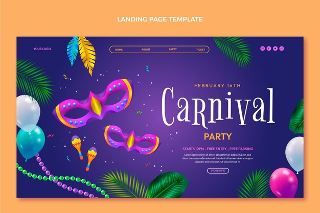 Free vector realistic carnival landing page template