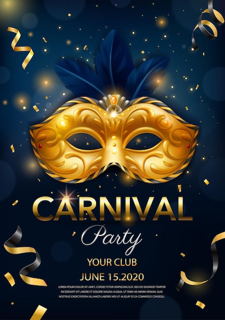 Realistic Carnival Mask Vertical Poster – Free Vector Download