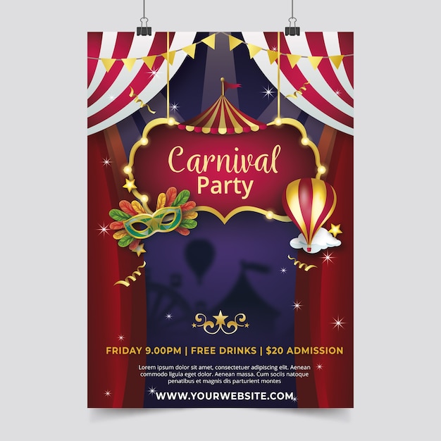 Realistic carnival party flyer template theme