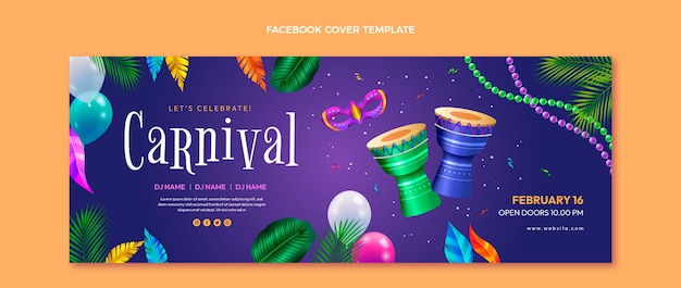 Free vector realistic carnival social media cover template