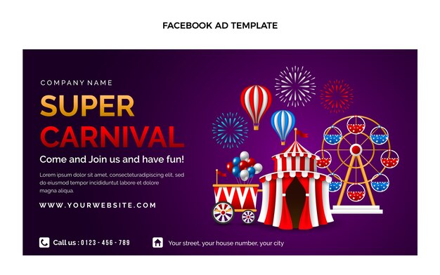 Realistic carnival social media promo template