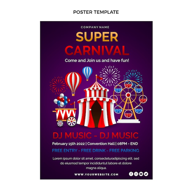 Realistic carnival vertical poster template