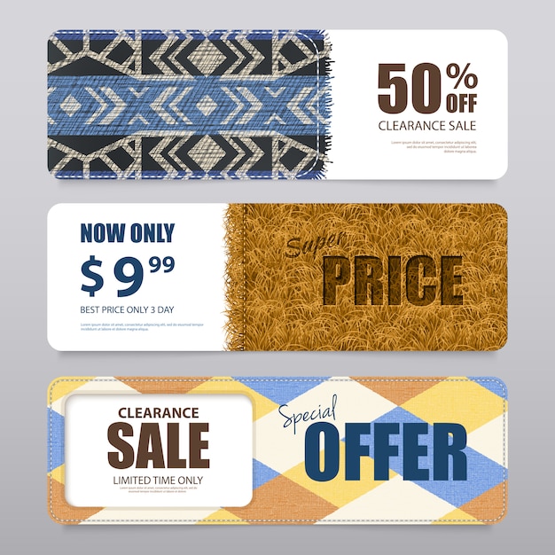 Free vector realistic carpet texture banners set