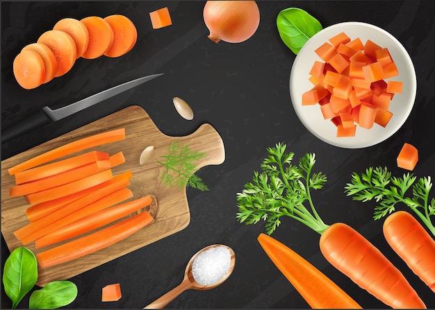 Free vector realistic carrot chalkboard composition