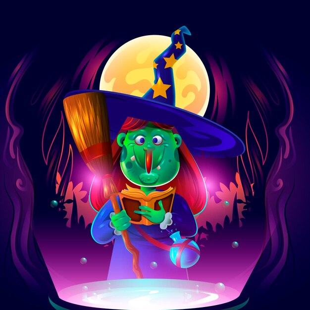 Realistic cartoon haloween witch