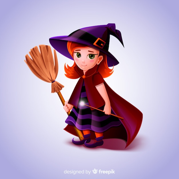 Realistic cartoon haloween witch