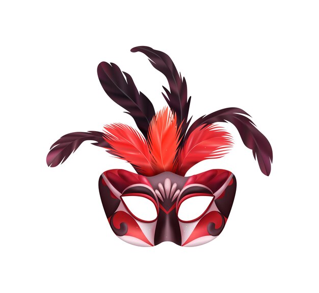 검은색과 빨간색 장식이 있는 가장 무도회 마스크의 격리된 삽화가 있는 현실적인 카비날 마스크 구성