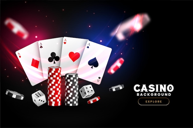 Vettore gratuito sfondo di casinò realistico con chip di carte e dadi