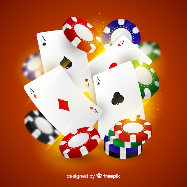 Realistic casino chips and cards falling background