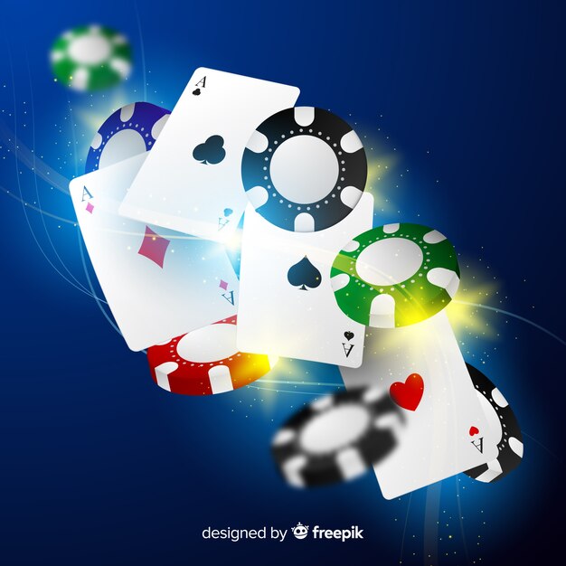 Realistic casino chips and cards falling background