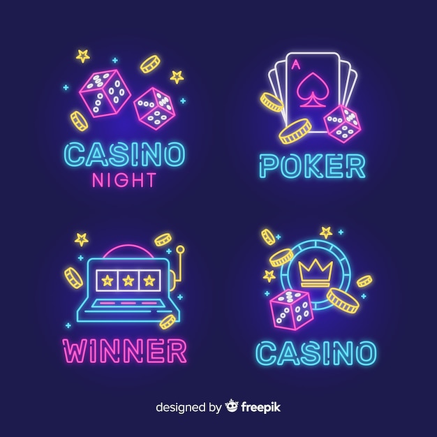 Realistic casino neon sign collection