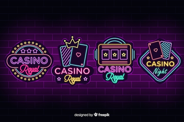 Realistic casino neon sign collection