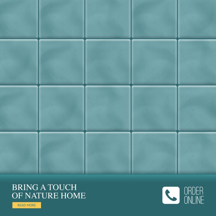 Free Vector realistic ceramic floor tiles  with bring a touch of nature home tagline of manufacturer