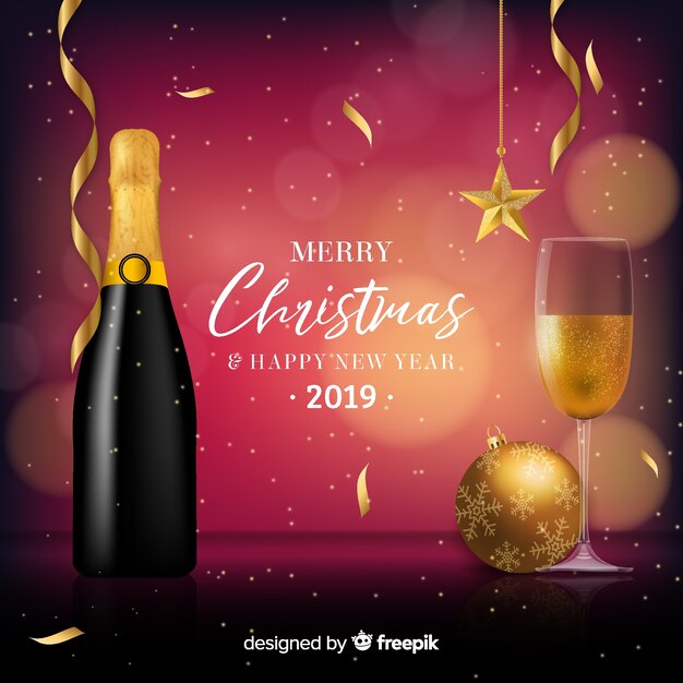 Realistic champagne new year background