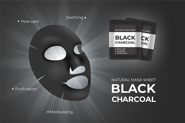 Realistic charcoal sheet mask ad