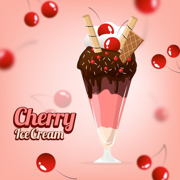 Realistic cherry ice cream ad