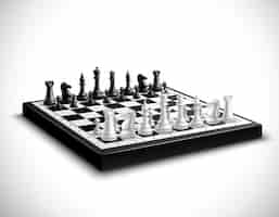 Free vector realistic chess board with 3d black and white figures set