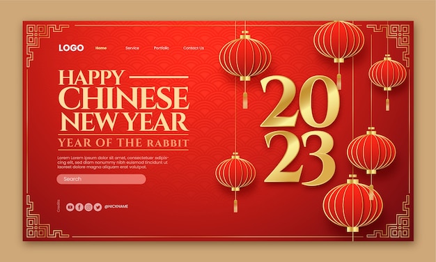 Realistic chinese new year festival celebration landing page template