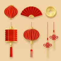 Free vector realistic chinese new year festival celebration ornaments collection