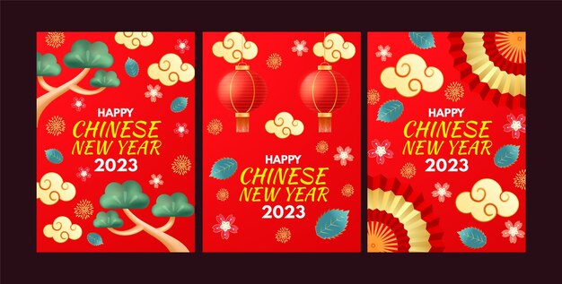 Realistic chinese new year greeting cards collection